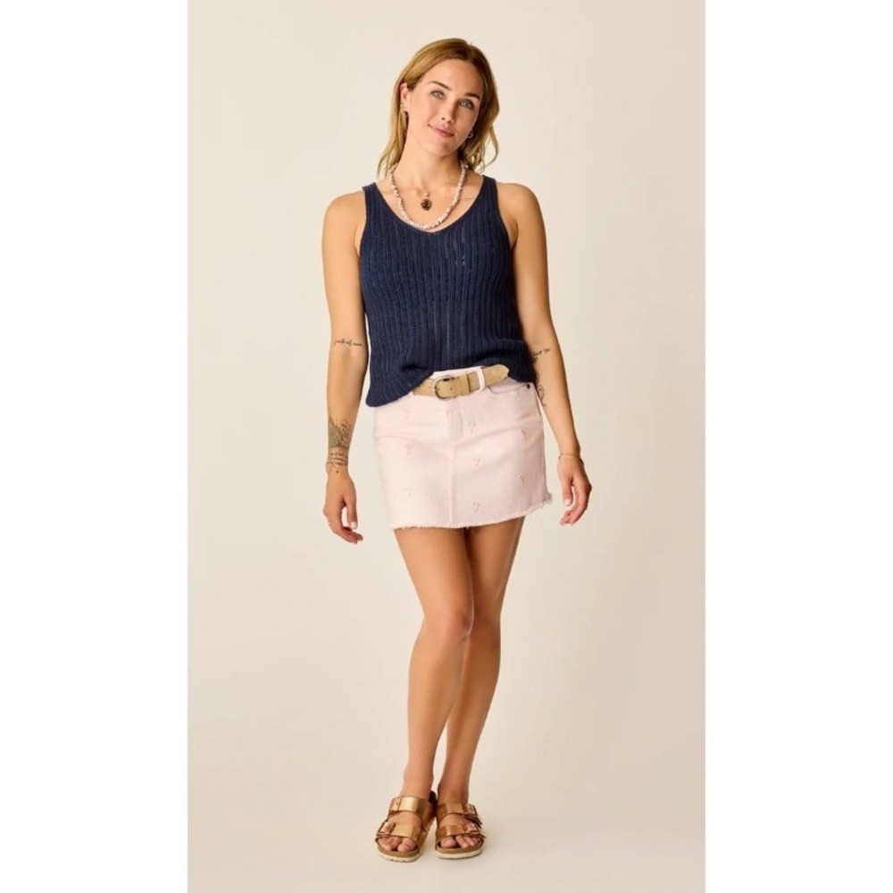 Carve Designs Pink Palm Tree Embroidered Denim Mini Skirt Size 12 Raw Hem Cotton